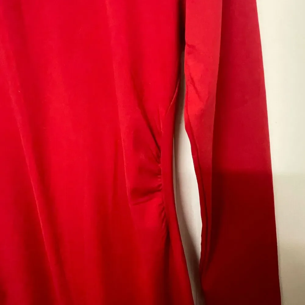 Women’s Red Long Sleeve Midi Sheath Dress Stretch Slim Comfy Size L - Picture 4 of 14